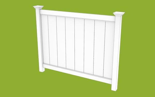 Metro PVC full privacy fence in white or grey, 1830mm high x 2400mm wide panel, durable and low-maintenance. Shown with a white modern home, suitable for New Zealand conditions, can be stepped or sloped.