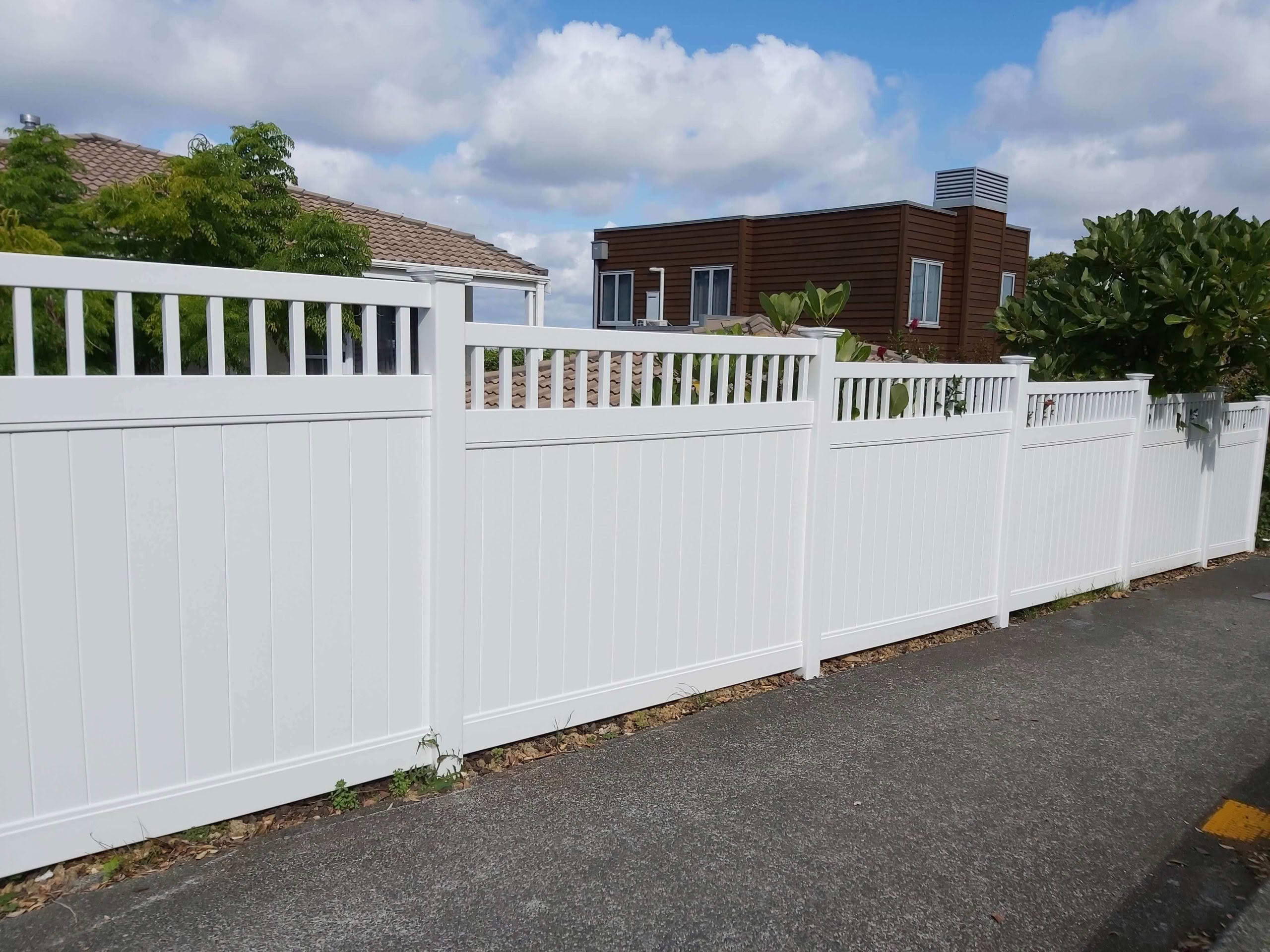 PVC Durafence made from 100% virgin vinyl with Dupont T102 UV inhibitors, providing durability and a 15-year warranty. Shown as pool fence design, neighbour-friendly, maintenance-free, and resistant to New Zealand’s harsh UV light.