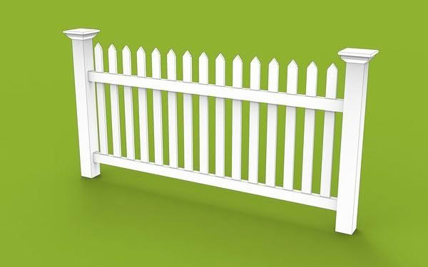Villa PVC picket fence, 1200mm high x 2400mm wide panels. Provides a classic look with pickets centred through top and bottom rails, ensuring the same style on both sides. Shown in classic front yard setting, low-maintenance and available with matching gates.